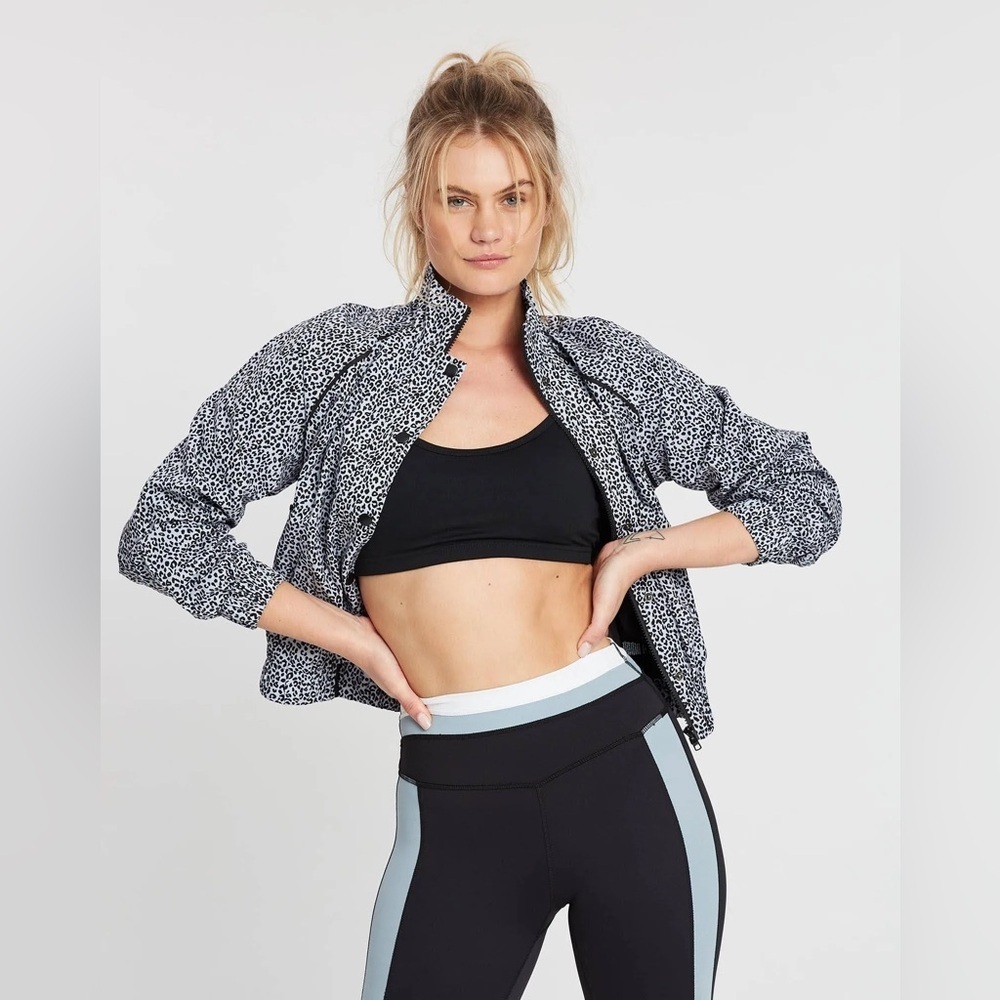 NWT Allfenix x Anthropologie Black and White Leopard Print Cropped Bomber Jacket